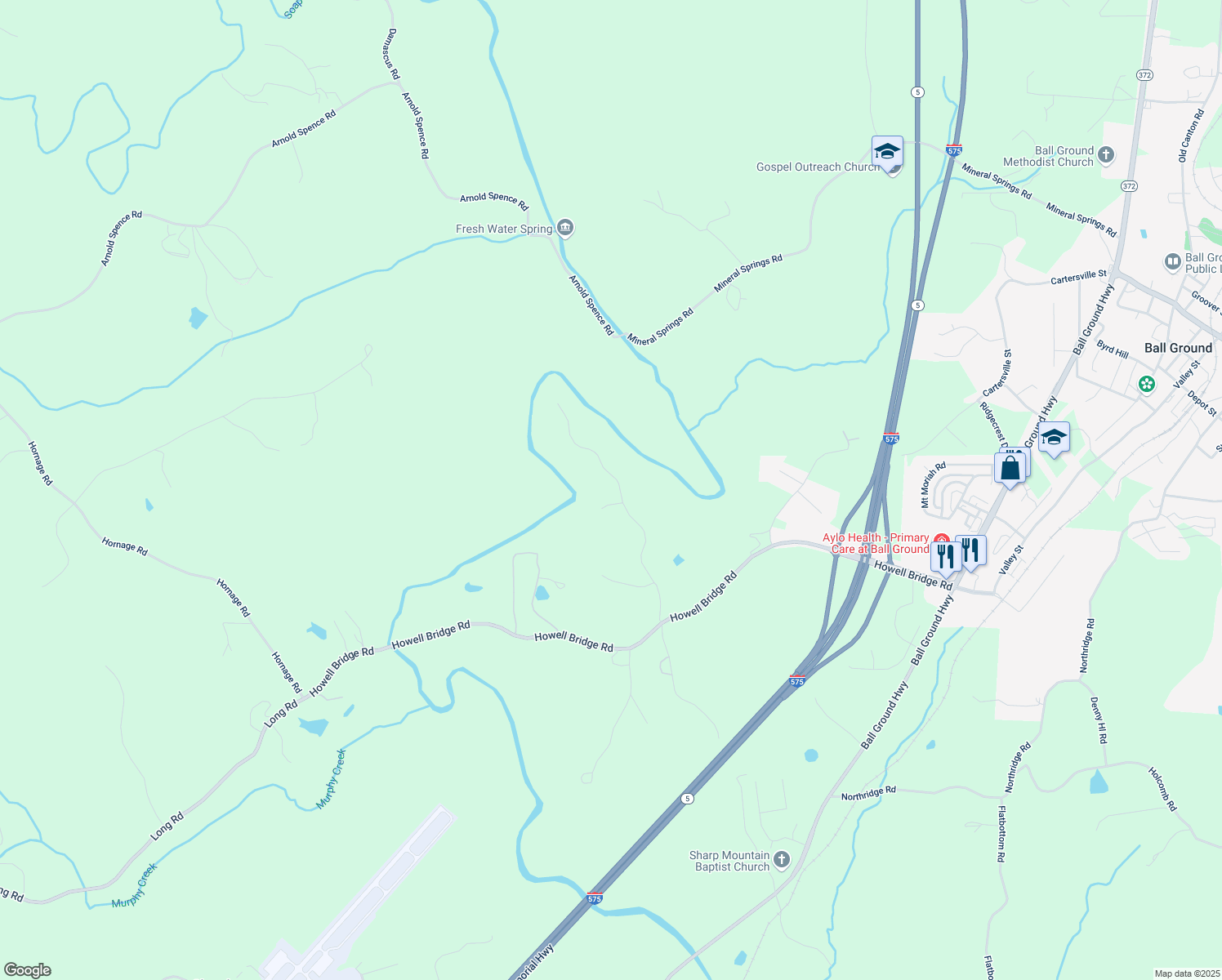 map of restaurants, bars, coffee shops, grocery stores, and more near 300 Hemlock Cove in Ball Ground