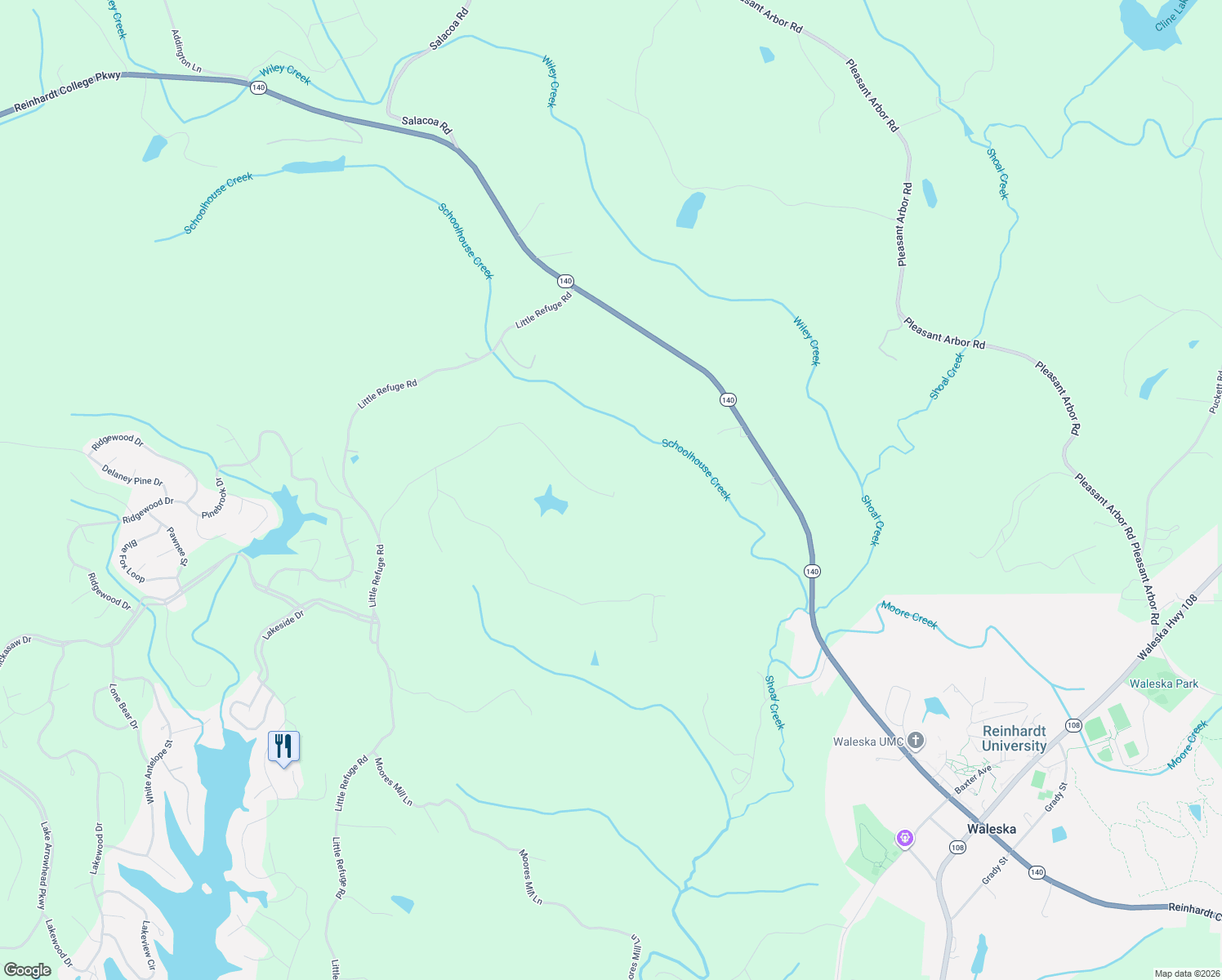 map of restaurants, bars, coffee shops, grocery stores, and more near 905 Arrow Trail in Waleska