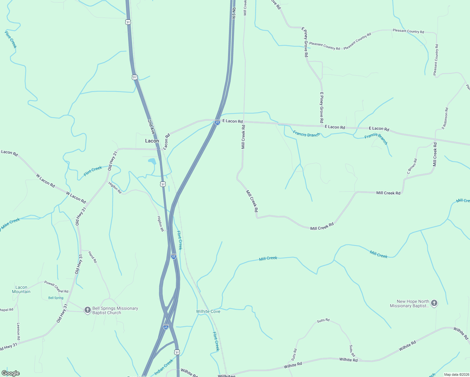 map of restaurants, bars, coffee shops, grocery stores, and more near Mill Creek Road in Falkville