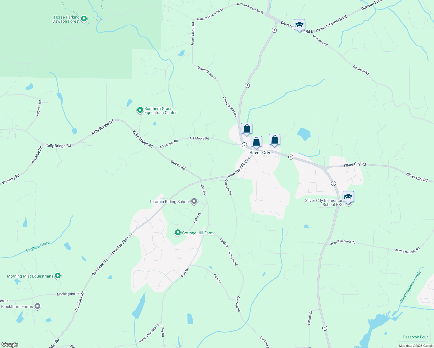 map of restaurants, bars, coffee shops, grocery stores, and more near 7275 Bannister Road in Cumming