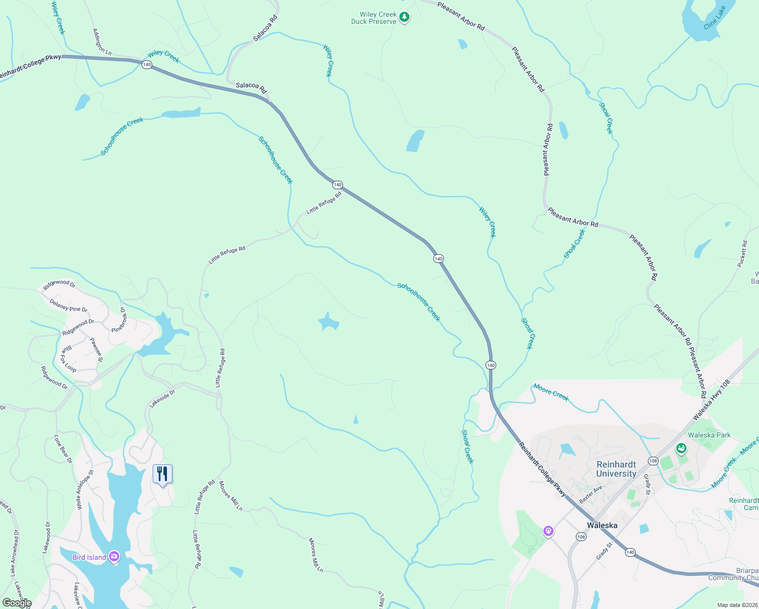 map of restaurants, bars, coffee shops, grocery stores, and more near 905 Arrow Trail in Waleska