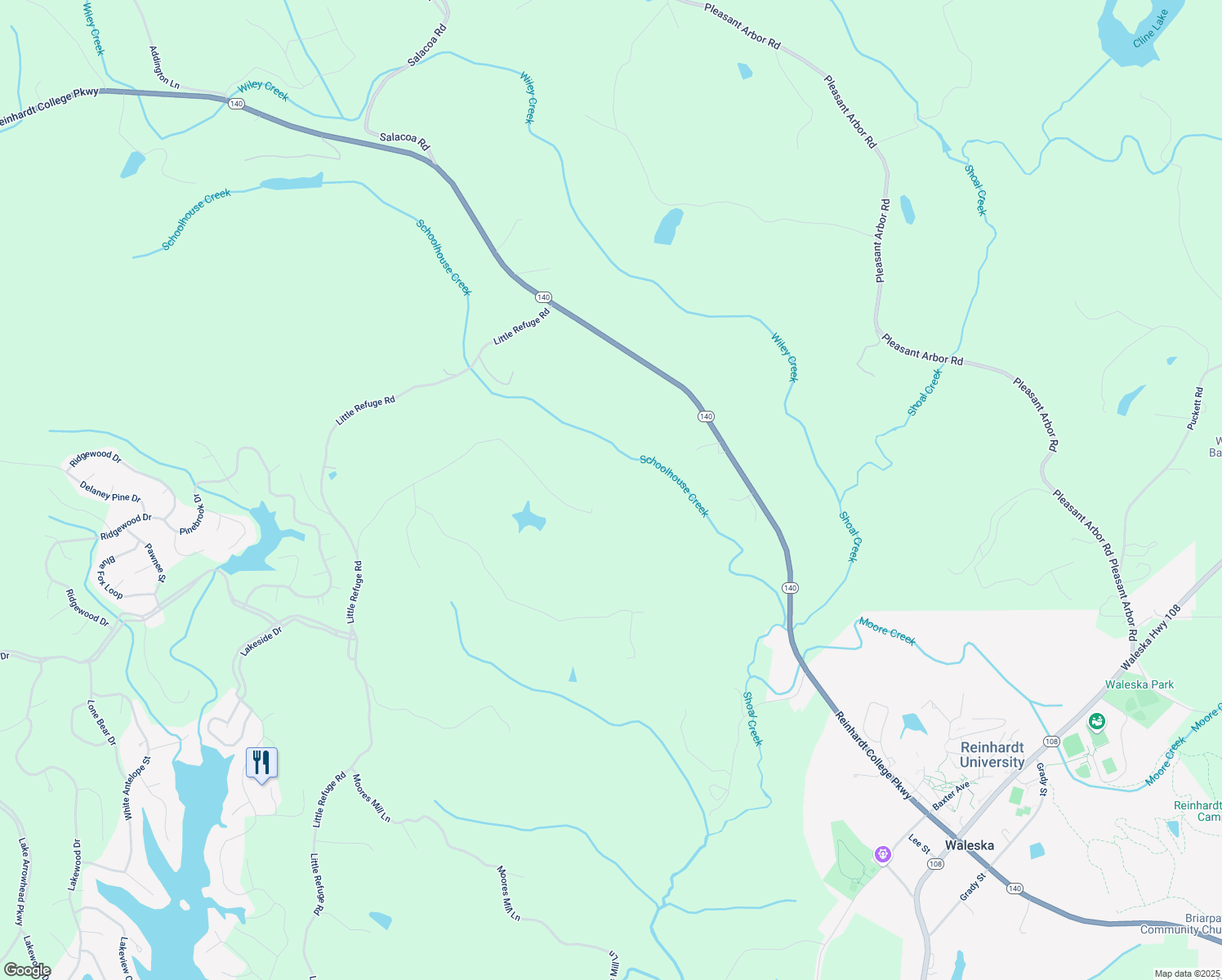 map of restaurants, bars, coffee shops, grocery stores, and more near 925 Arrow Trail in Waleska