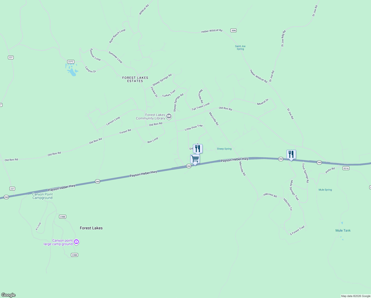 map of restaurants, bars, coffee shops, grocery stores, and more near 339 Little Pine Drive in Coconino County