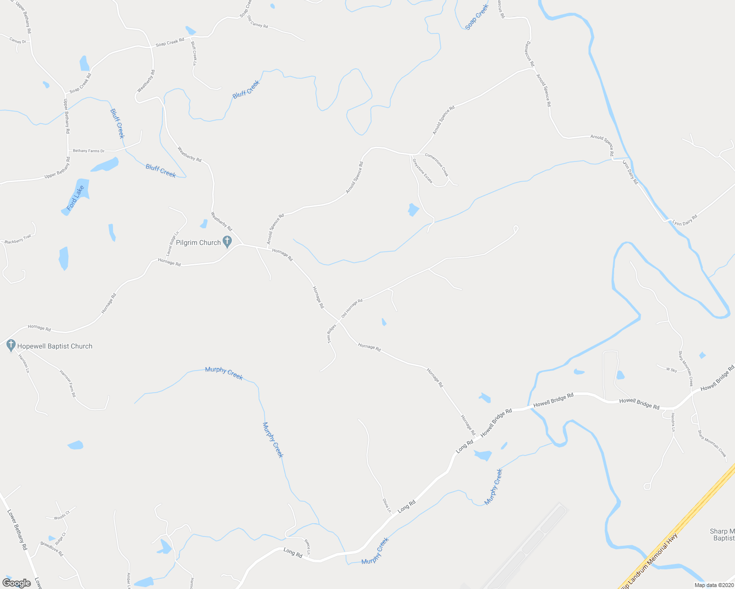 map of restaurants, bars, coffee shops, grocery stores, and more near 285 Old Hornage Road in Ball Ground