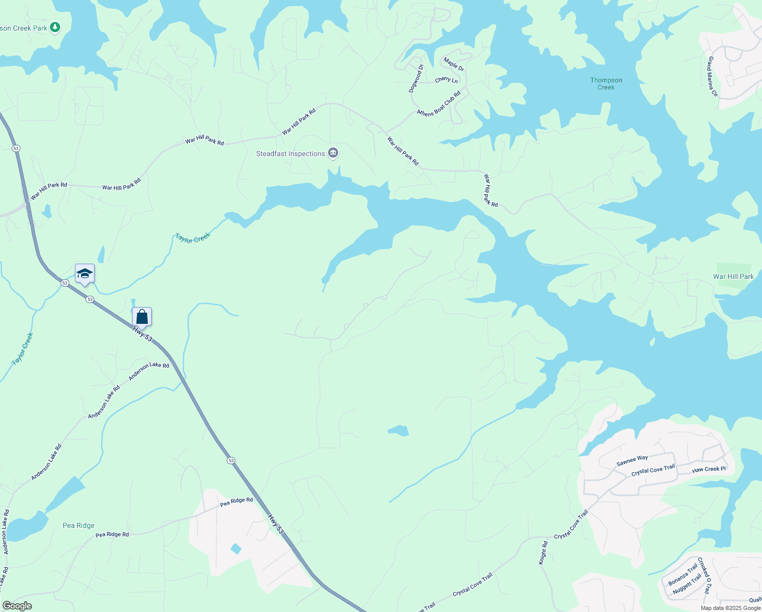map of restaurants, bars, coffee shops, grocery stores, and more near 7410 Crestline Drive in Dawsonville