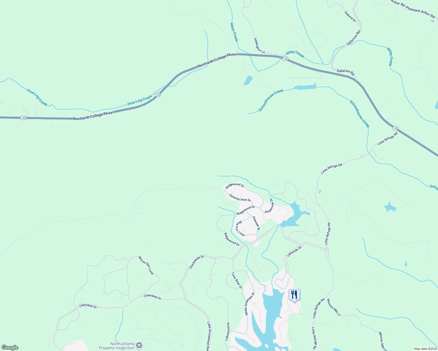 map of restaurants, bars, coffee shops, grocery stores, and more near 130 Marina Parc Drive in Waleska