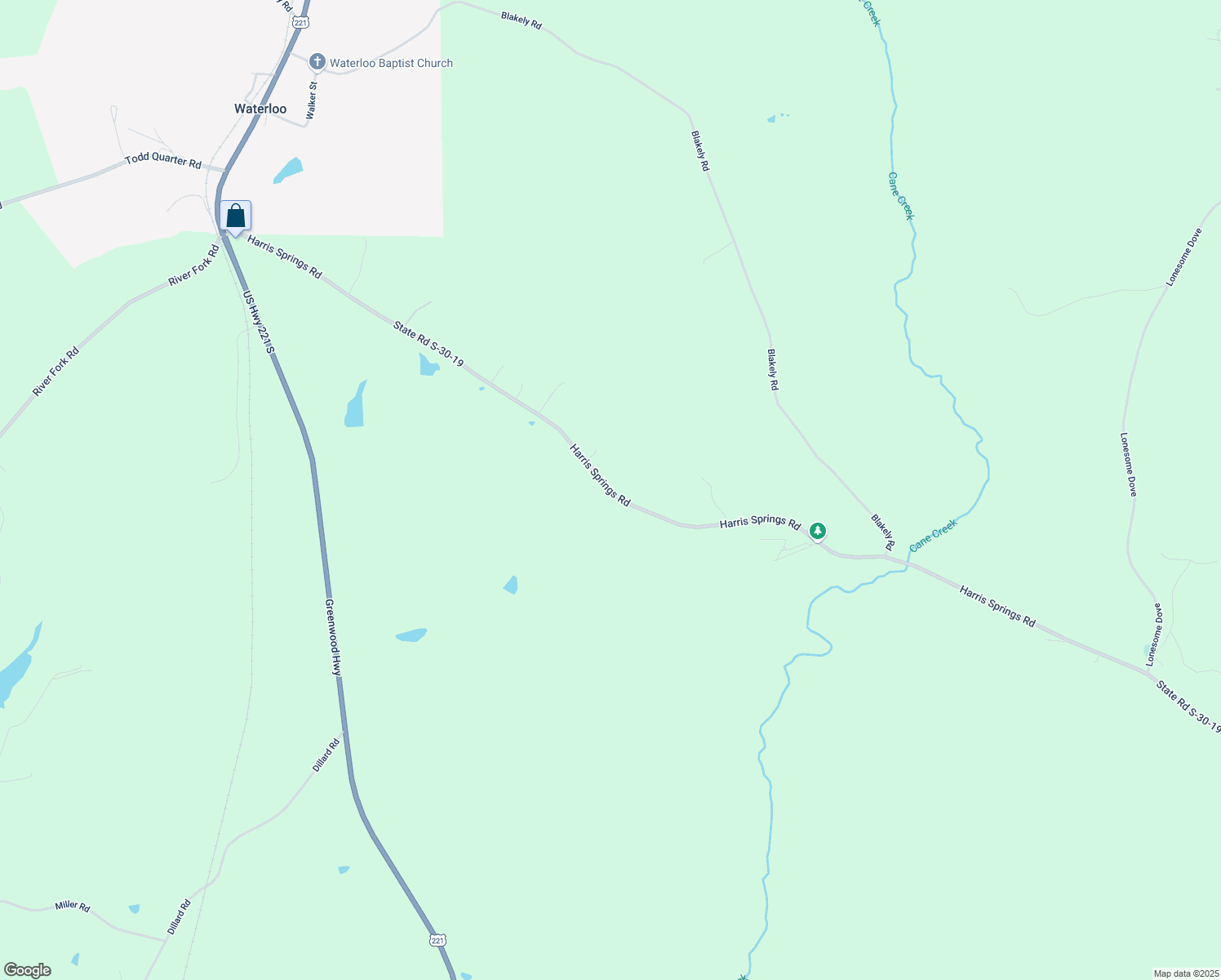 map of restaurants, bars, coffee shops, grocery stores, and more near 1021 Harris Springs Road in Waterloo