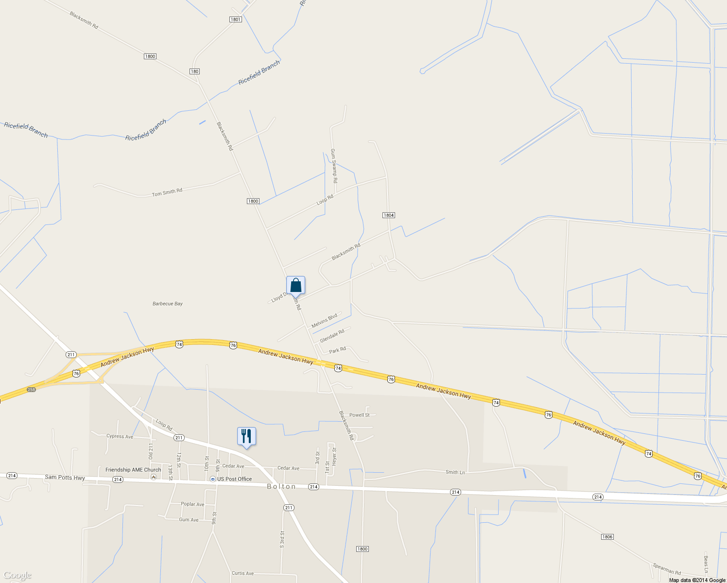 map of restaurants, bars, coffee shops, grocery stores, and more near 304 Loop Rd in Bolton