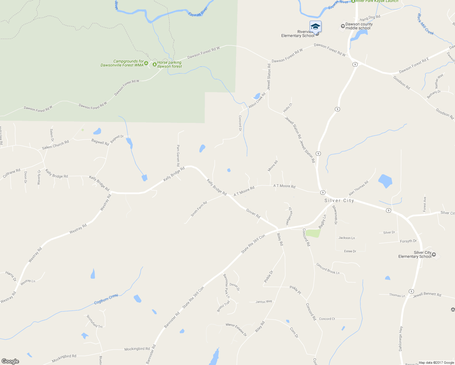map of restaurants, bars, coffee shops, grocery stores, and more near 118 Kelly Bridge Road in Dawsonville
