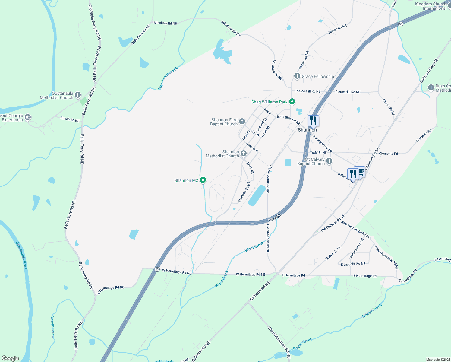 map of restaurants, bars, coffee shops, grocery stores, and more near 14 Brighton Trail Northeast in Rome