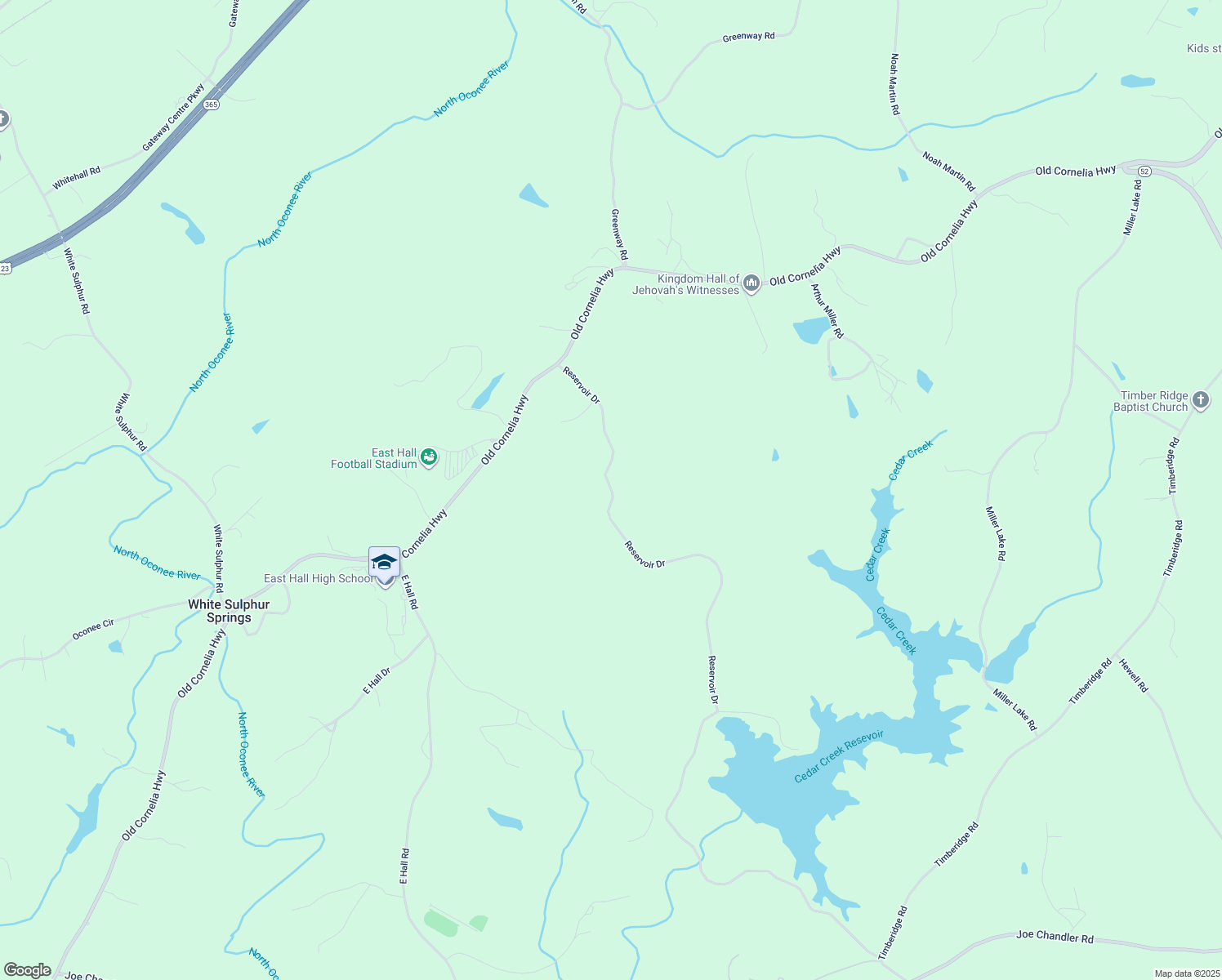 map of restaurants, bars, coffee shops, grocery stores, and more near 3732 Reservoir Drive in Gainesville