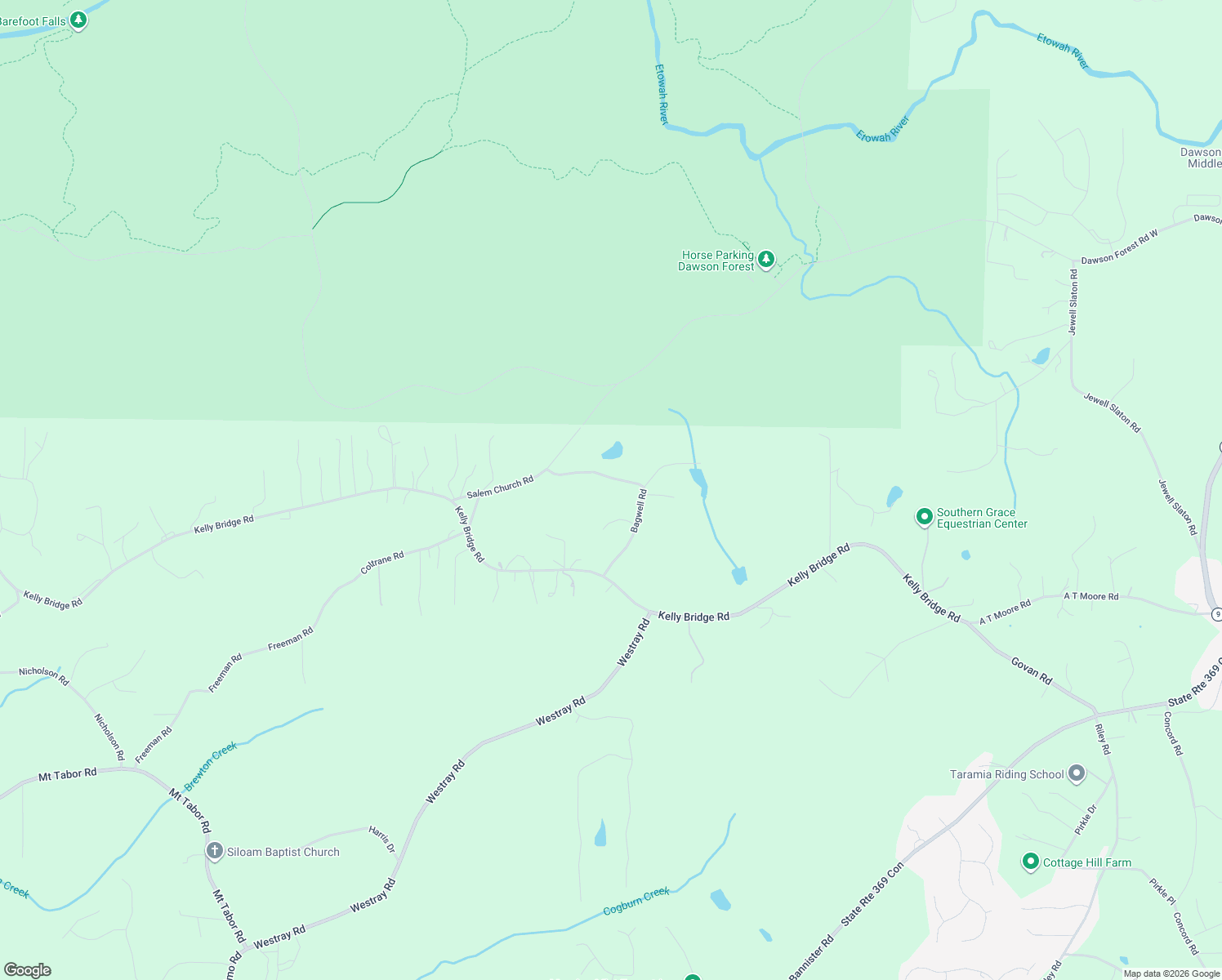 map of restaurants, bars, coffee shops, grocery stores, and more near 390 Bagwell Road in Dawsonville