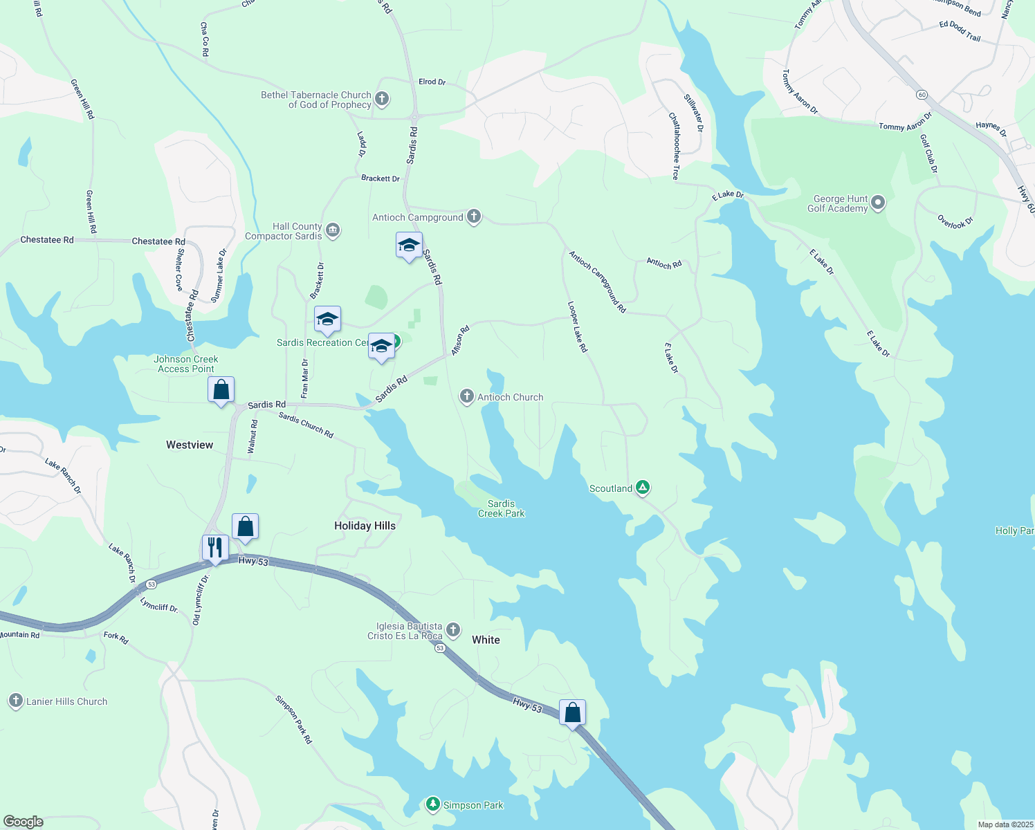 map of restaurants, bars, coffee shops, grocery stores, and more near 3635 Schofield Road in Gainesville
