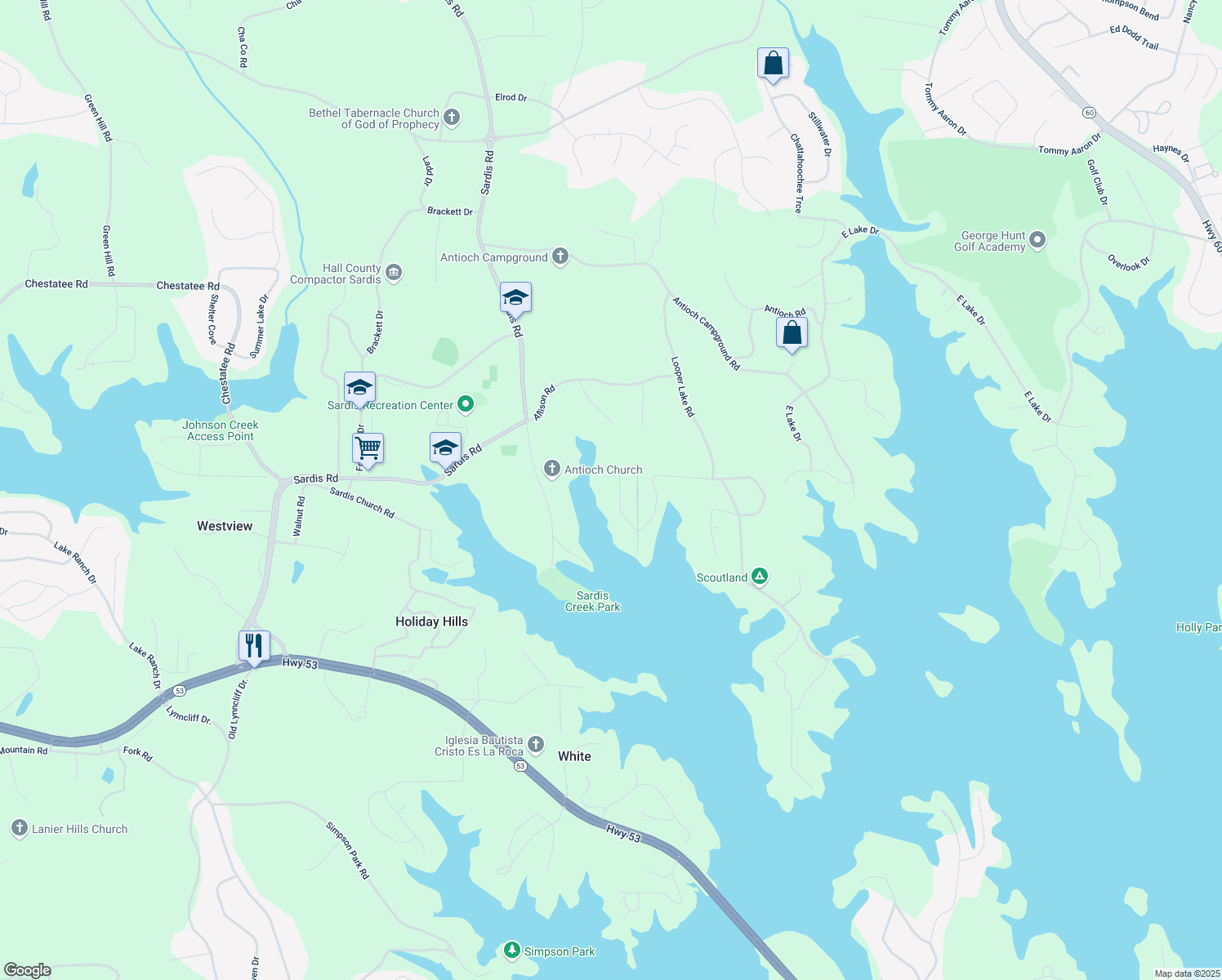 map of restaurants, bars, coffee shops, grocery stores, and more near 3635 Schofield Road in Gainesville