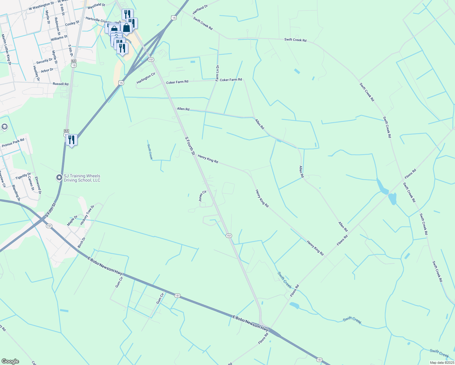 map of restaurants, bars, coffee shops, grocery stores, and more near 1099 Lafayette Terrace in Hartsville