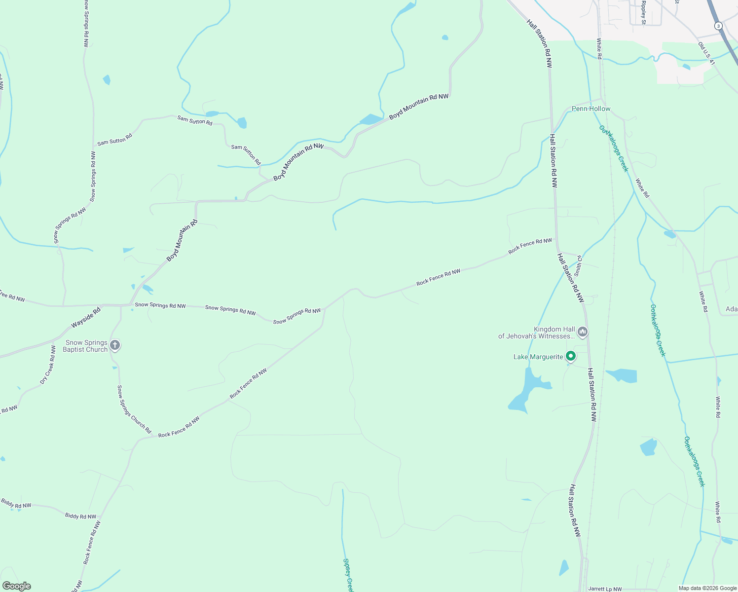 map of restaurants, bars, coffee shops, grocery stores, and more near 780 Rock Fence Road Northwest in Adairsville