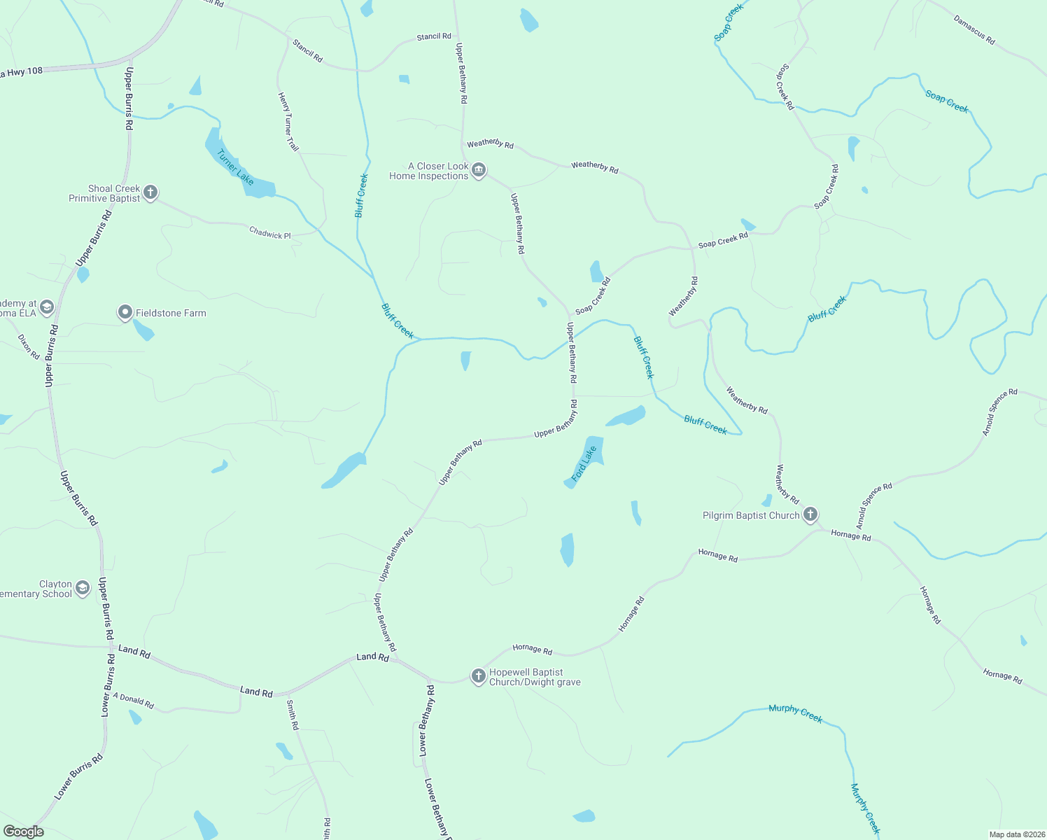 map of restaurants, bars, coffee shops, grocery stores, and more near 1282 Upper Bethany Road in Ball Ground