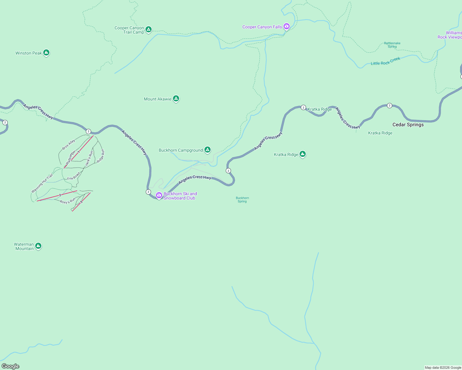 map of restaurants, bars, coffee shops, grocery stores, and more near Angeles Crest Highway in Llano