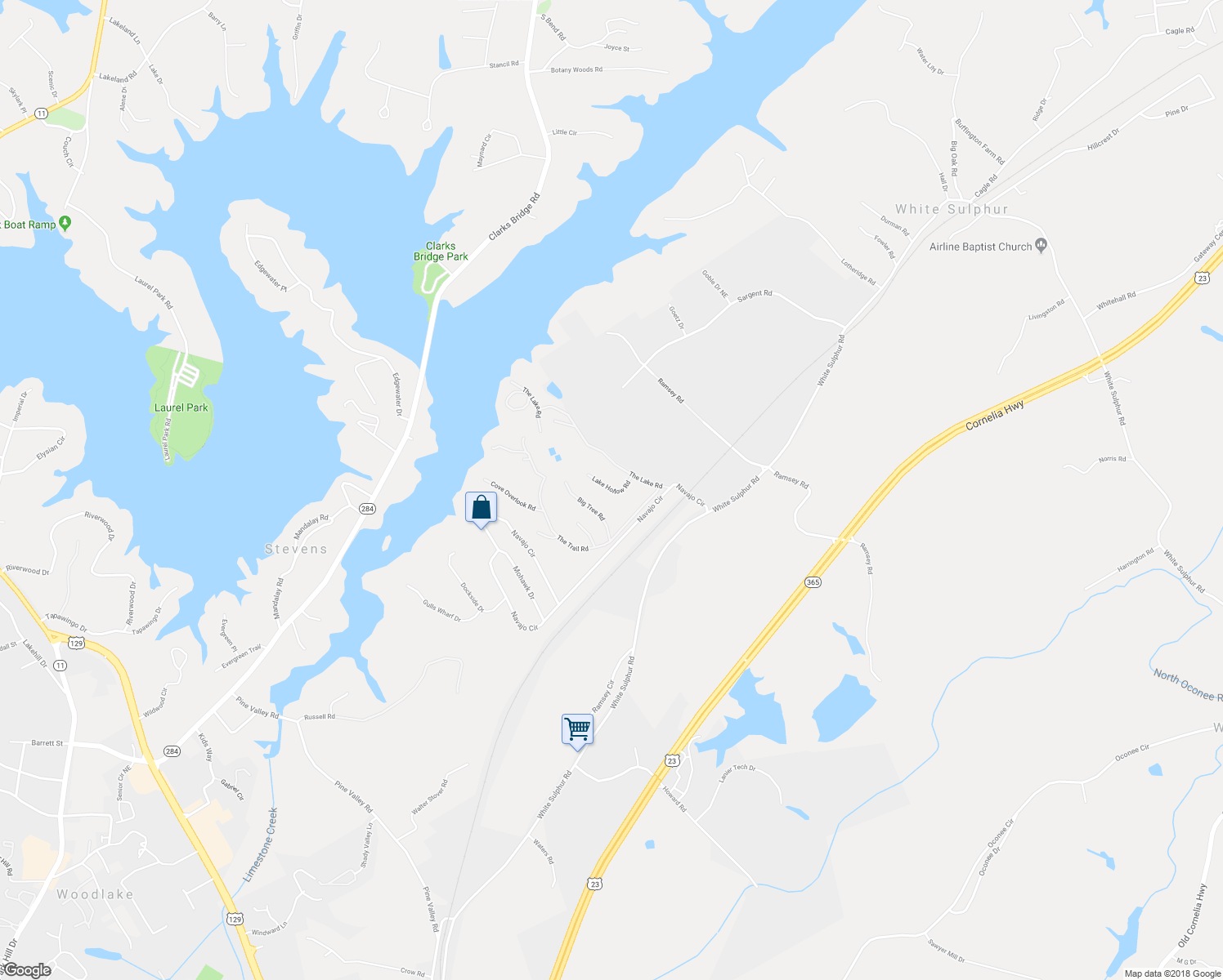 map of restaurants, bars, coffee shops, grocery stores, and more near 2925 Lake Hollow Road in Gainesville