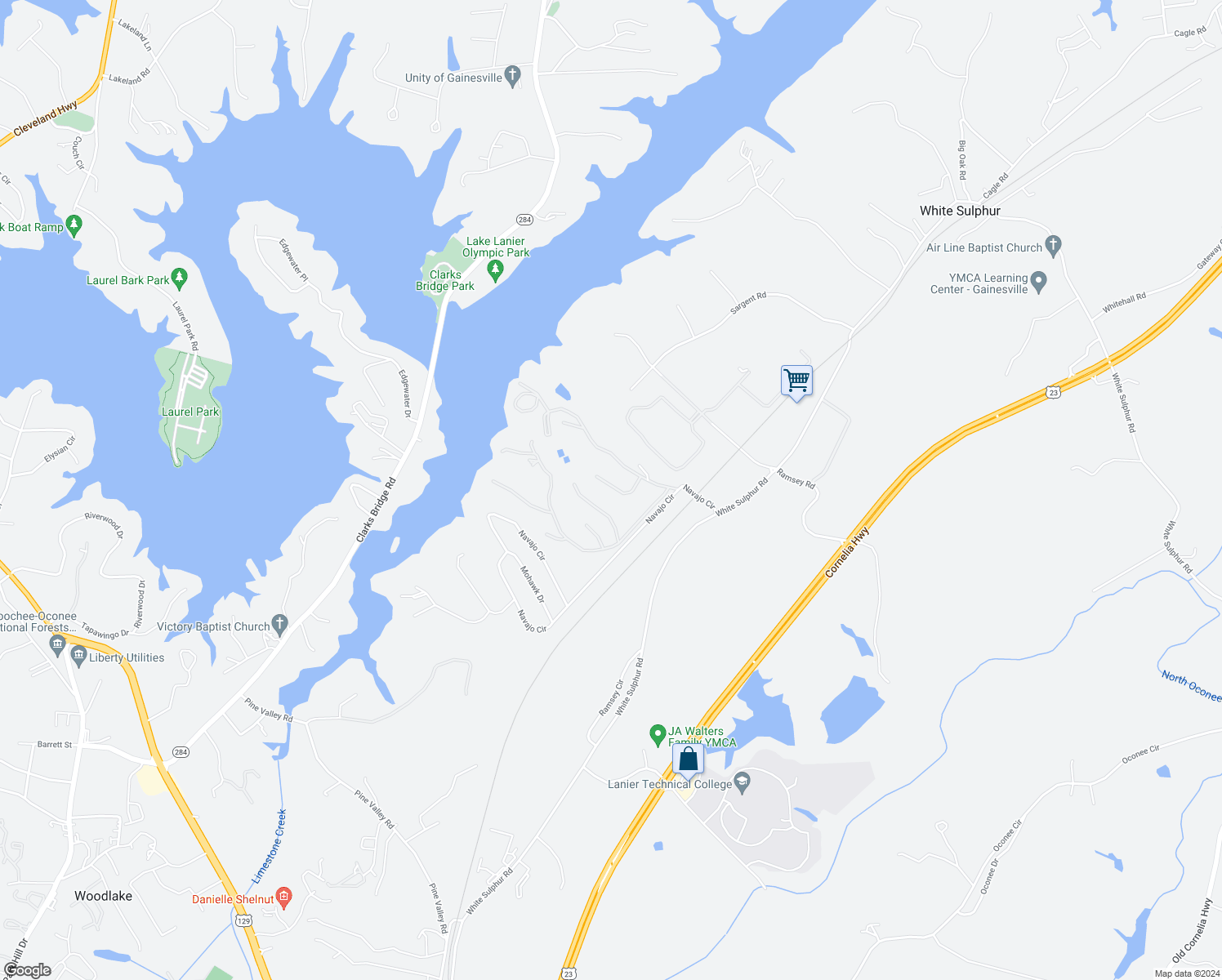 map of restaurants, bars, coffee shops, grocery stores, and more near 2933 Lake Hollow Road in Gainesville