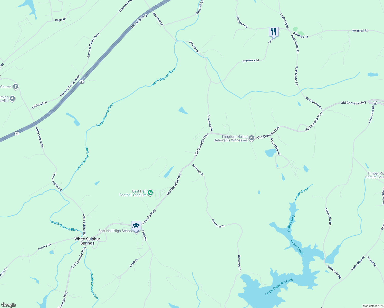 map of restaurants, bars, coffee shops, grocery stores, and more near 3789 Old Cornelia Highway in Gainesville