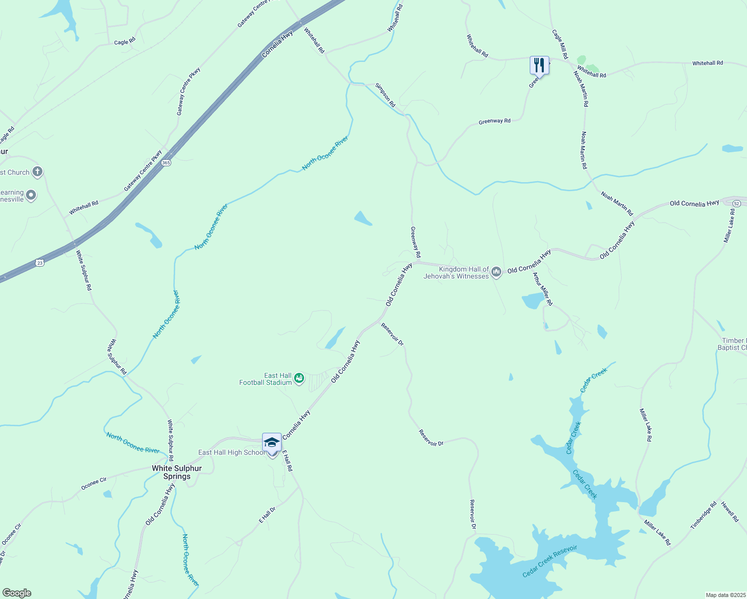 map of restaurants, bars, coffee shops, grocery stores, and more near 3789 Old Cornelia Highway in Gainesville