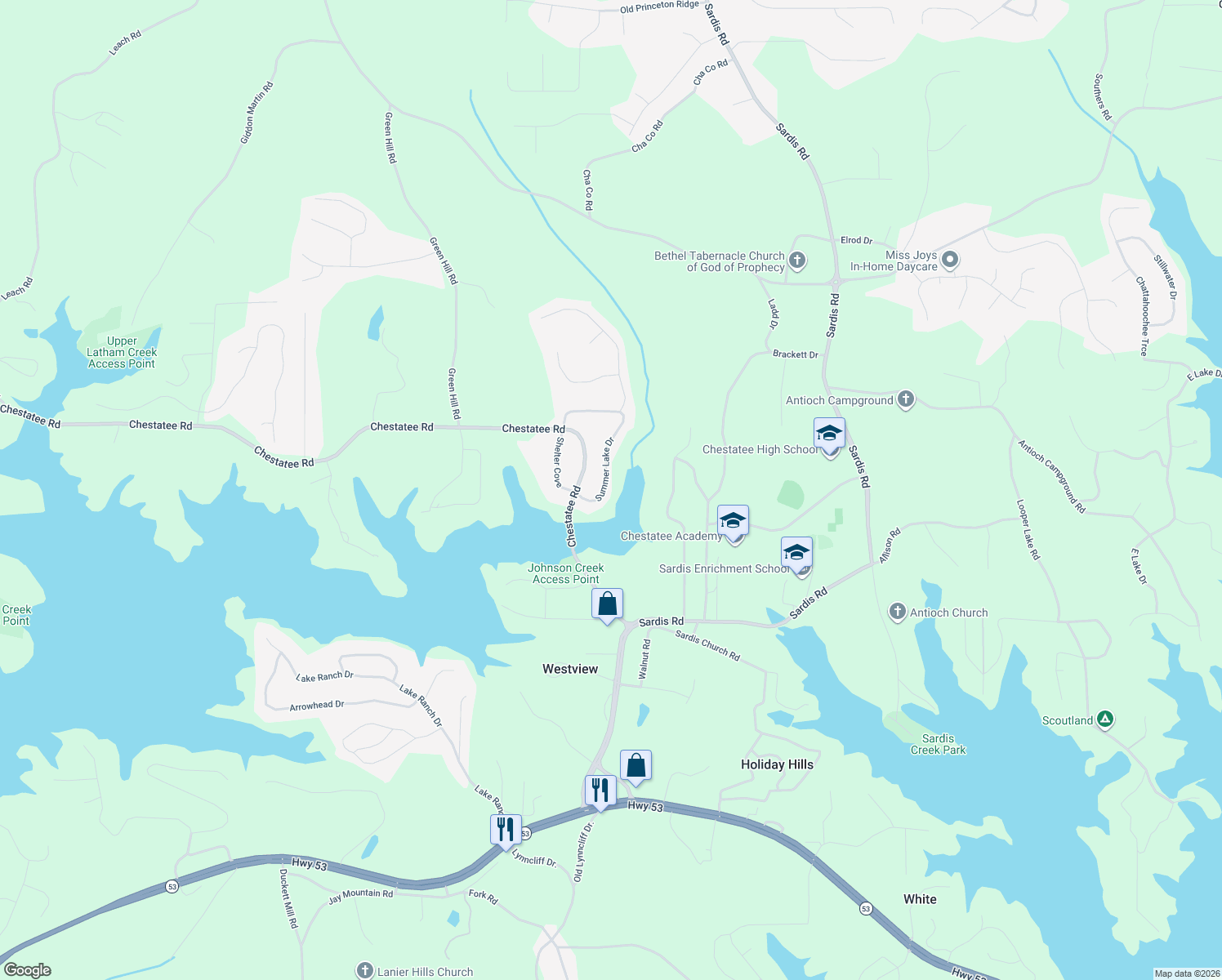 map of restaurants, bars, coffee shops, grocery stores, and more near 3028 Summer Lake Drive in Gainesville