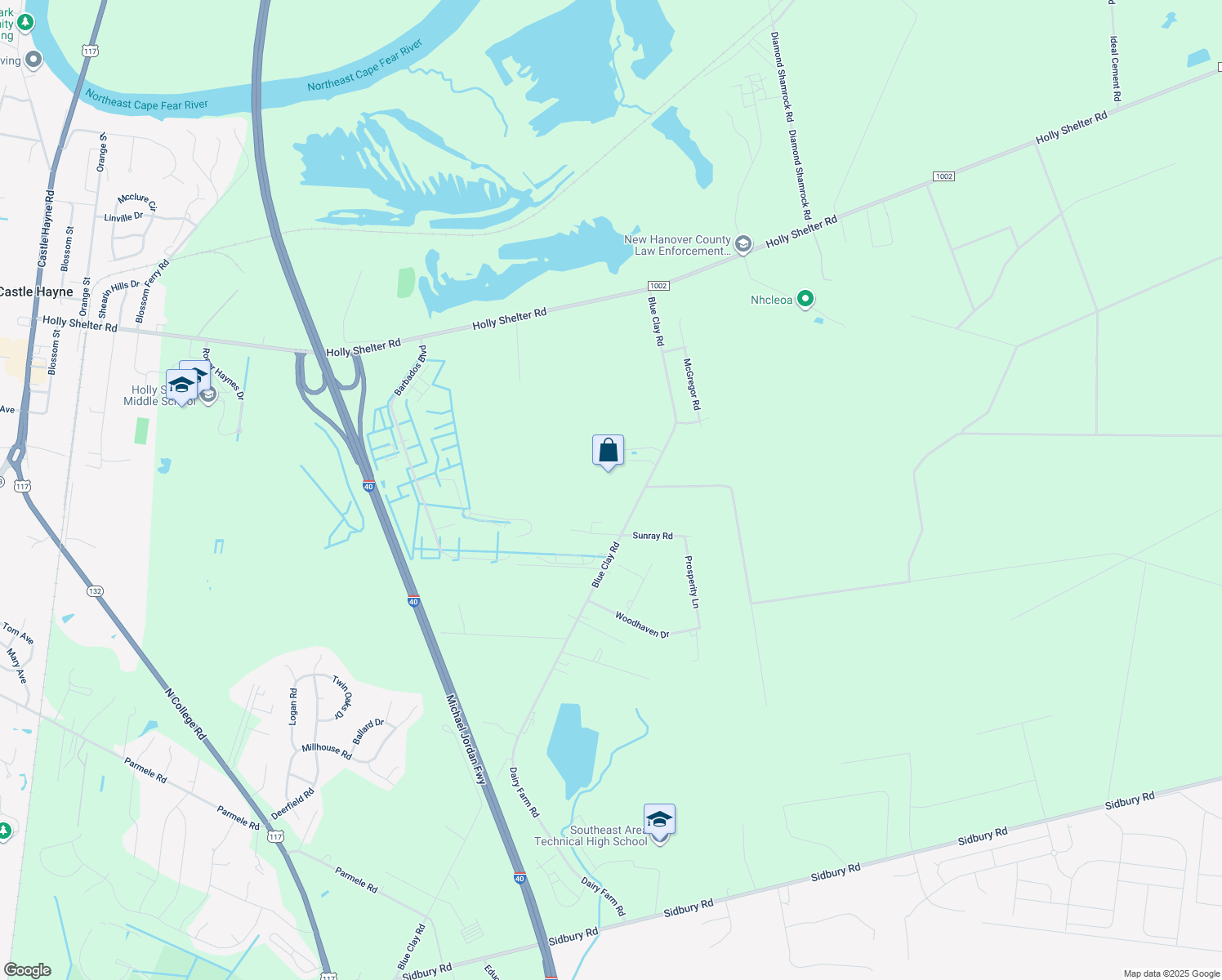 map of restaurants, bars, coffee shops, grocery stores, and more near 5475 Blue Clay Rd in Castle Hayne