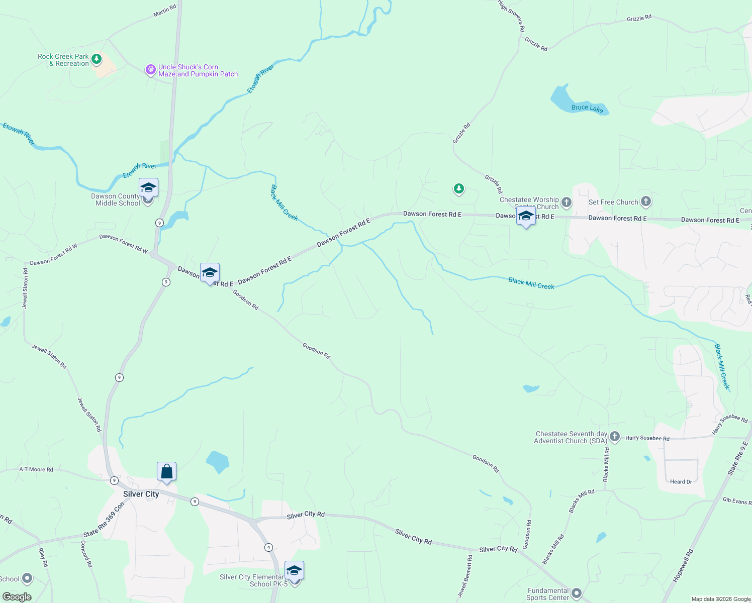 map of restaurants, bars, coffee shops, grocery stores, and more near 66 Dawson Manor Court in Dawsonville