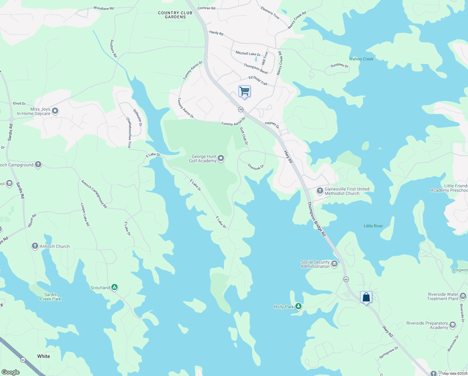 map of restaurants, bars, coffee shops, grocery stores, and more near 326 Club Dr in Gainesville