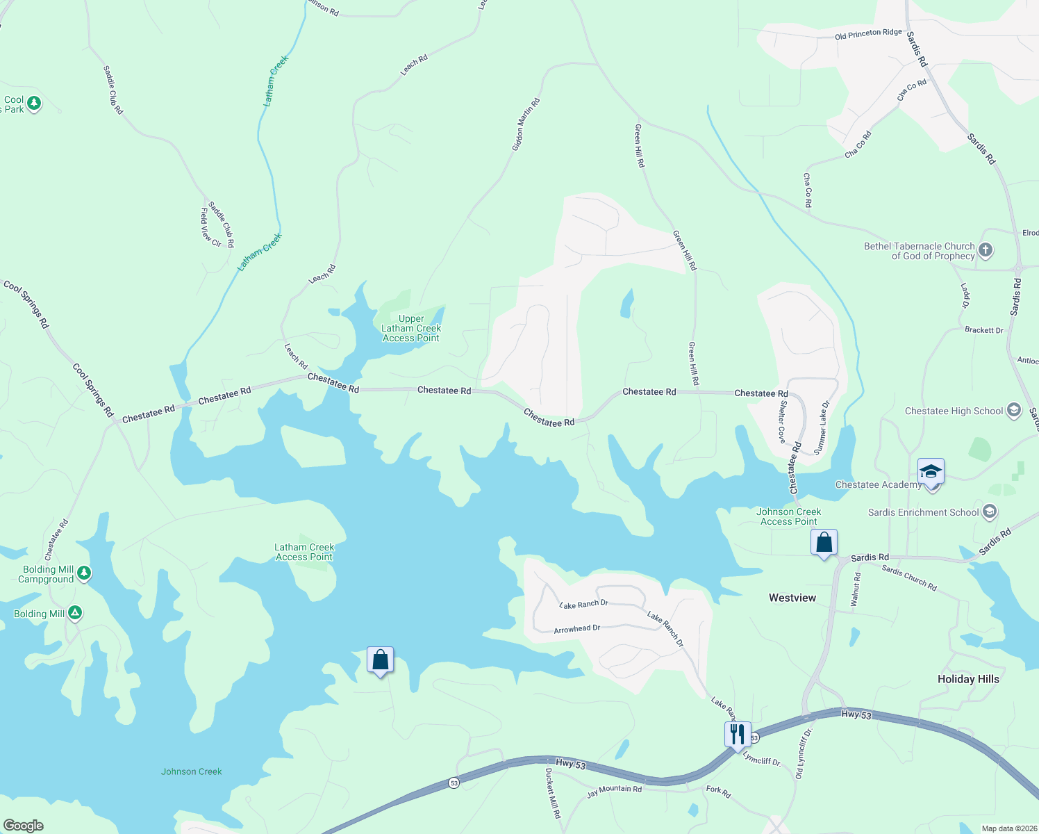 map of restaurants, bars, coffee shops, grocery stores, and more near 3357 Chestatee Rd in Gainesville