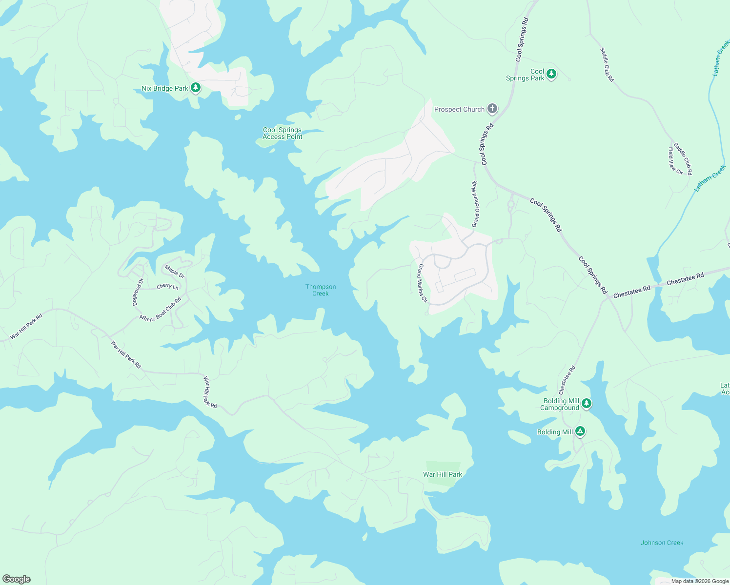map of restaurants, bars, coffee shops, grocery stores, and more near 5744 Cool Springs Road in Gainesville