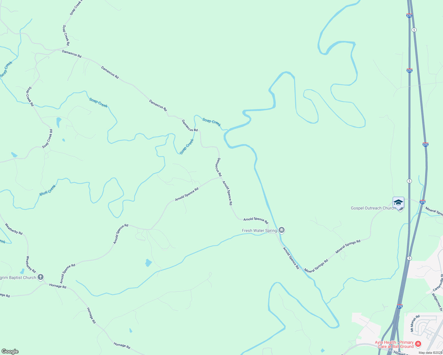 map of restaurants, bars, coffee shops, grocery stores, and more near Damascus Road in Cherokee County