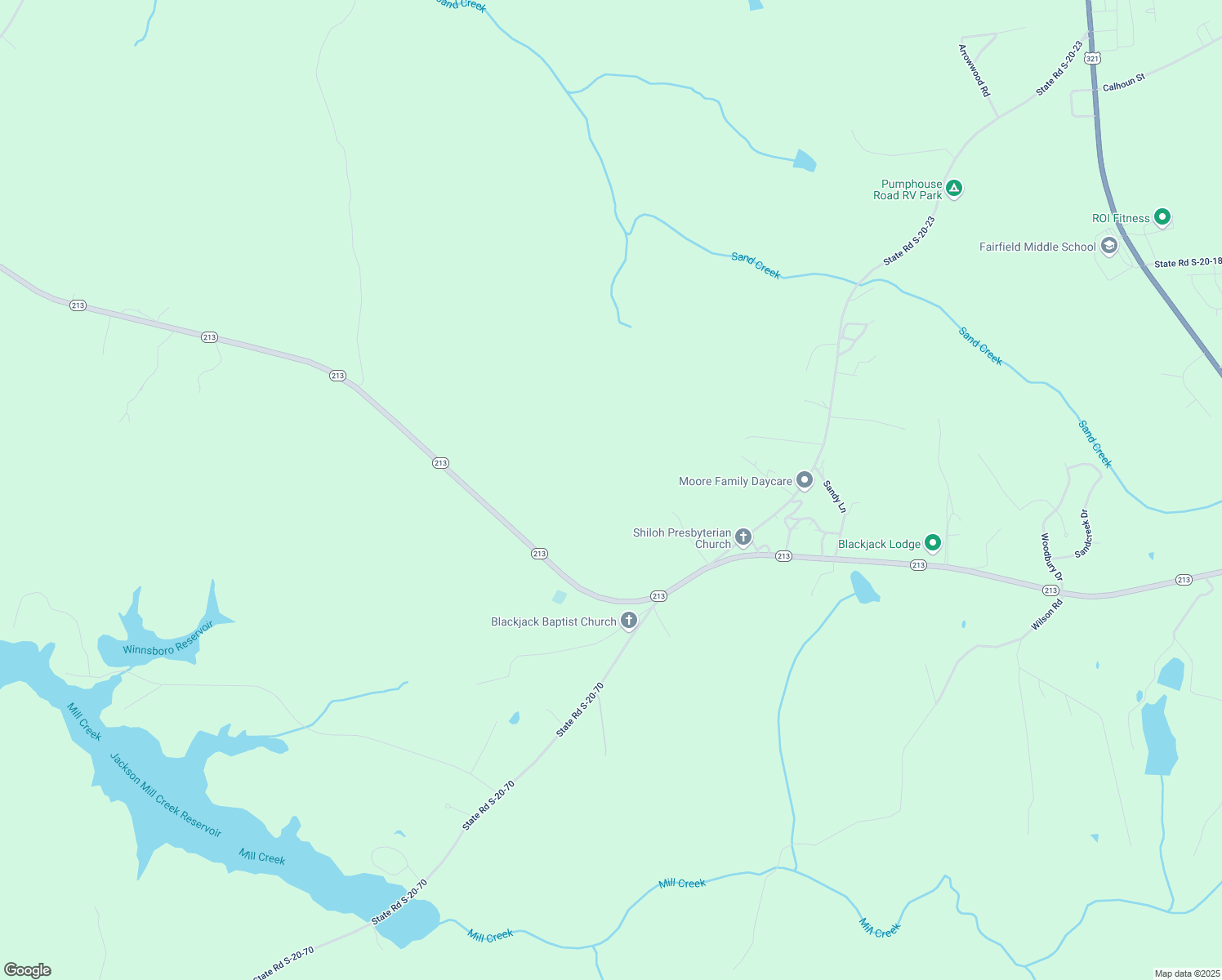 map of restaurants, bars, coffee shops, grocery stores, and more near 2218 South Carolina 213 in Winnsboro