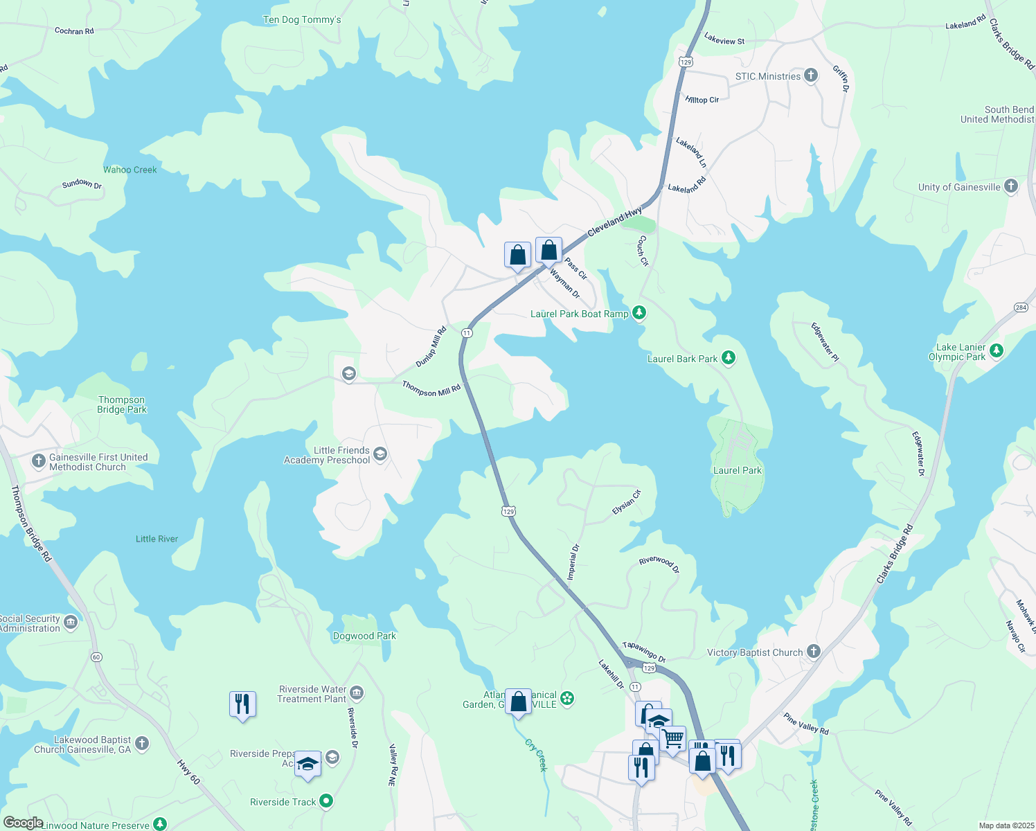 map of restaurants, bars, coffee shops, grocery stores, and more near 2400 Hawthorne Place in Gainesville