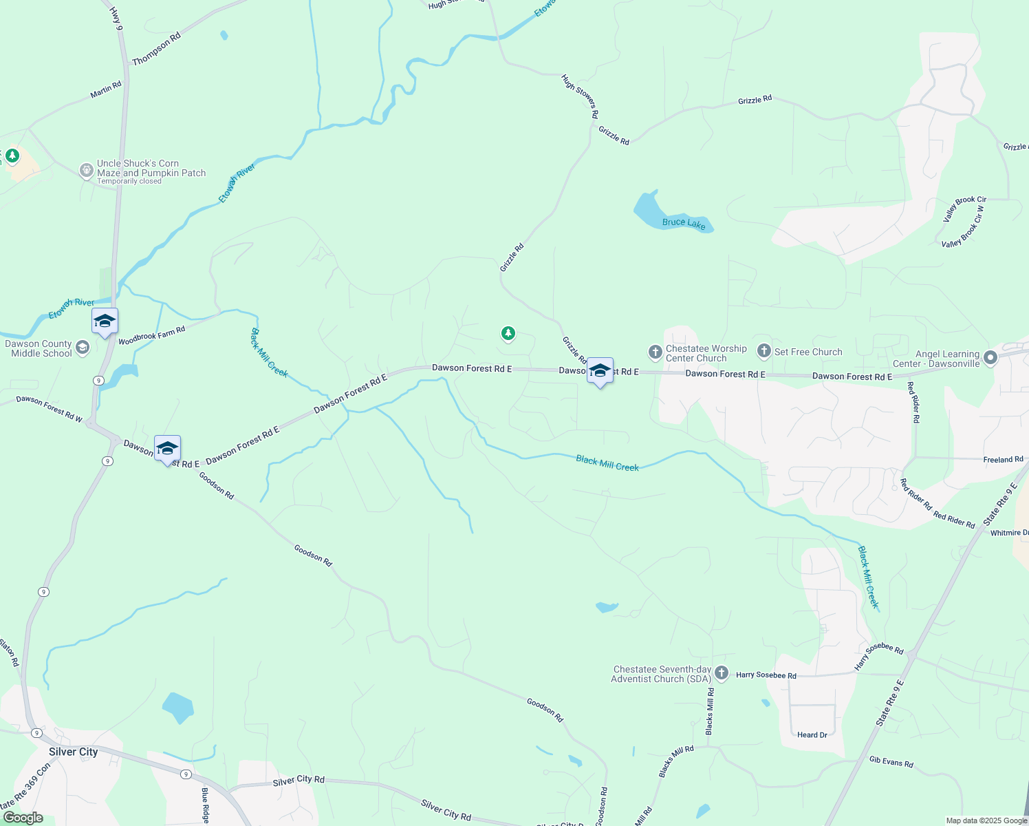 map of restaurants, bars, coffee shops, grocery stores, and more near 177 Summerwood Lane in Dawsonville