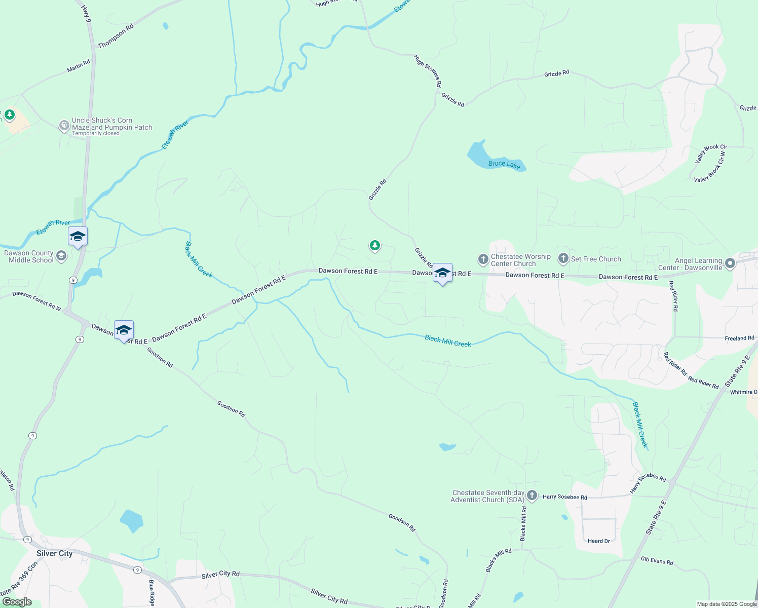 map of restaurants, bars, coffee shops, grocery stores, and more near 177 Summerwood Lane in Dawsonville