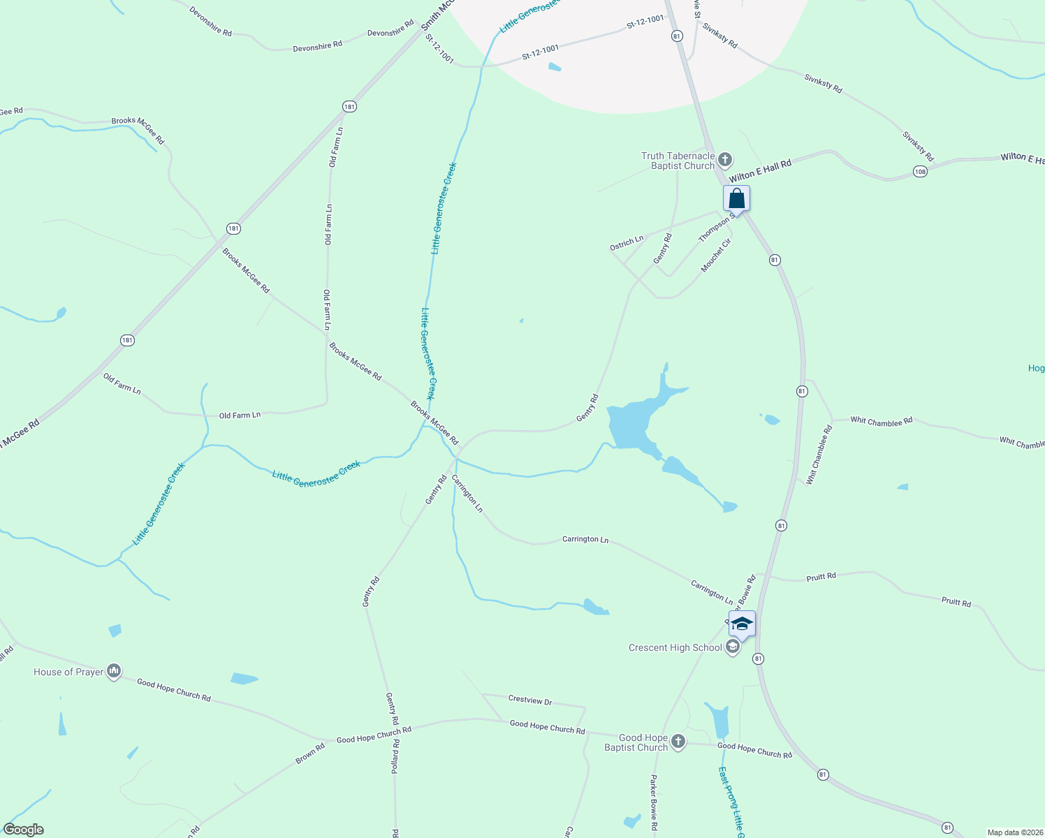 map of restaurants, bars, coffee shops, grocery stores, and more near 2820 Gentry Rd in Starr