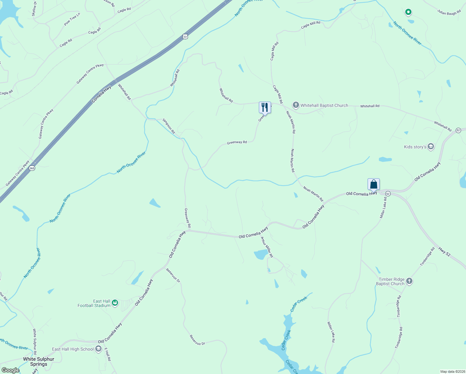 map of restaurants, bars, coffee shops, grocery stores, and more near 4075 Country Lane in Gainesville