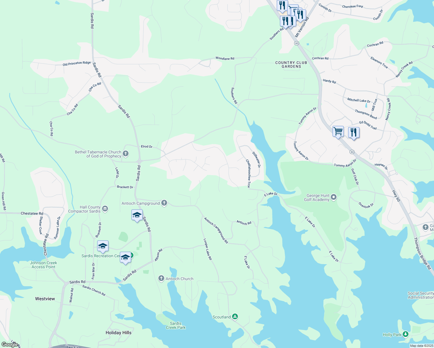 map of restaurants, bars, coffee shops, grocery stores, and more near 3930 Camden Court in Gainesville