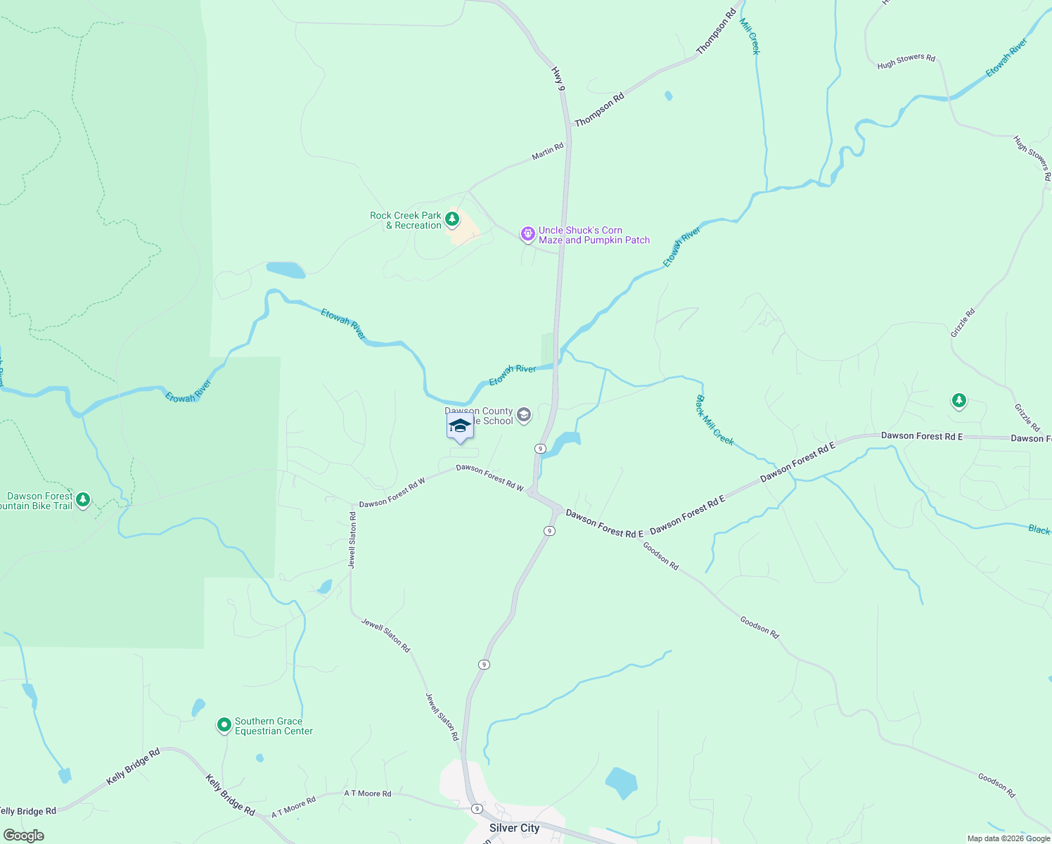 map of restaurants, bars, coffee shops, grocery stores, and more near 5126 Georgia 9 in Dawsonville