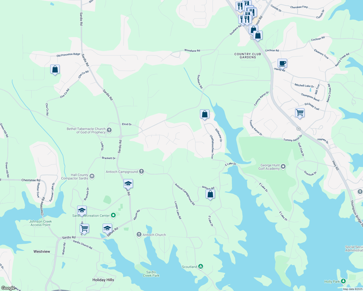 map of restaurants, bars, coffee shops, grocery stores, and more near 3930 Camden Court in Gainesville