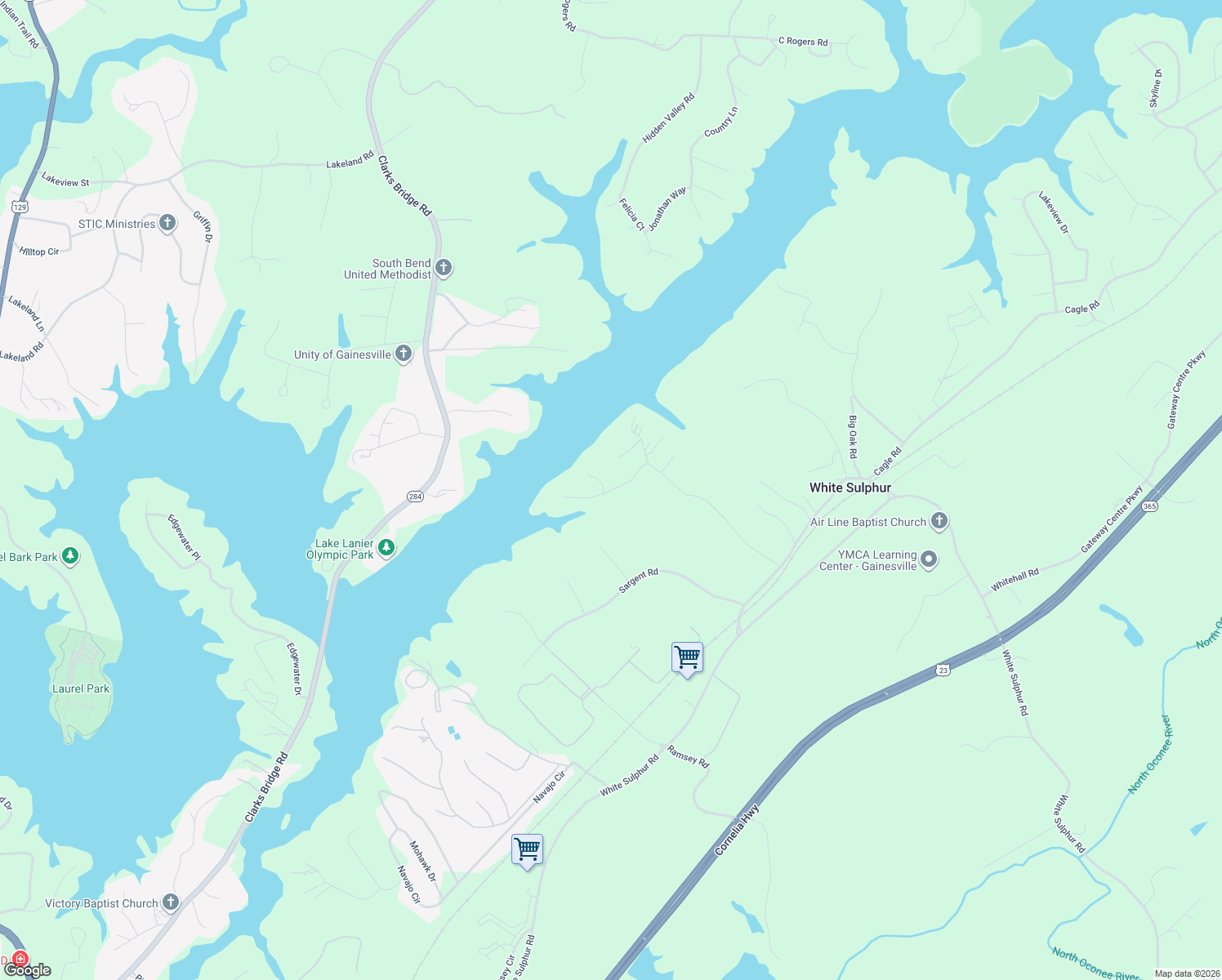 map of restaurants, bars, coffee shops, grocery stores, and more near 3180 Lotheridge Road in Gainesville