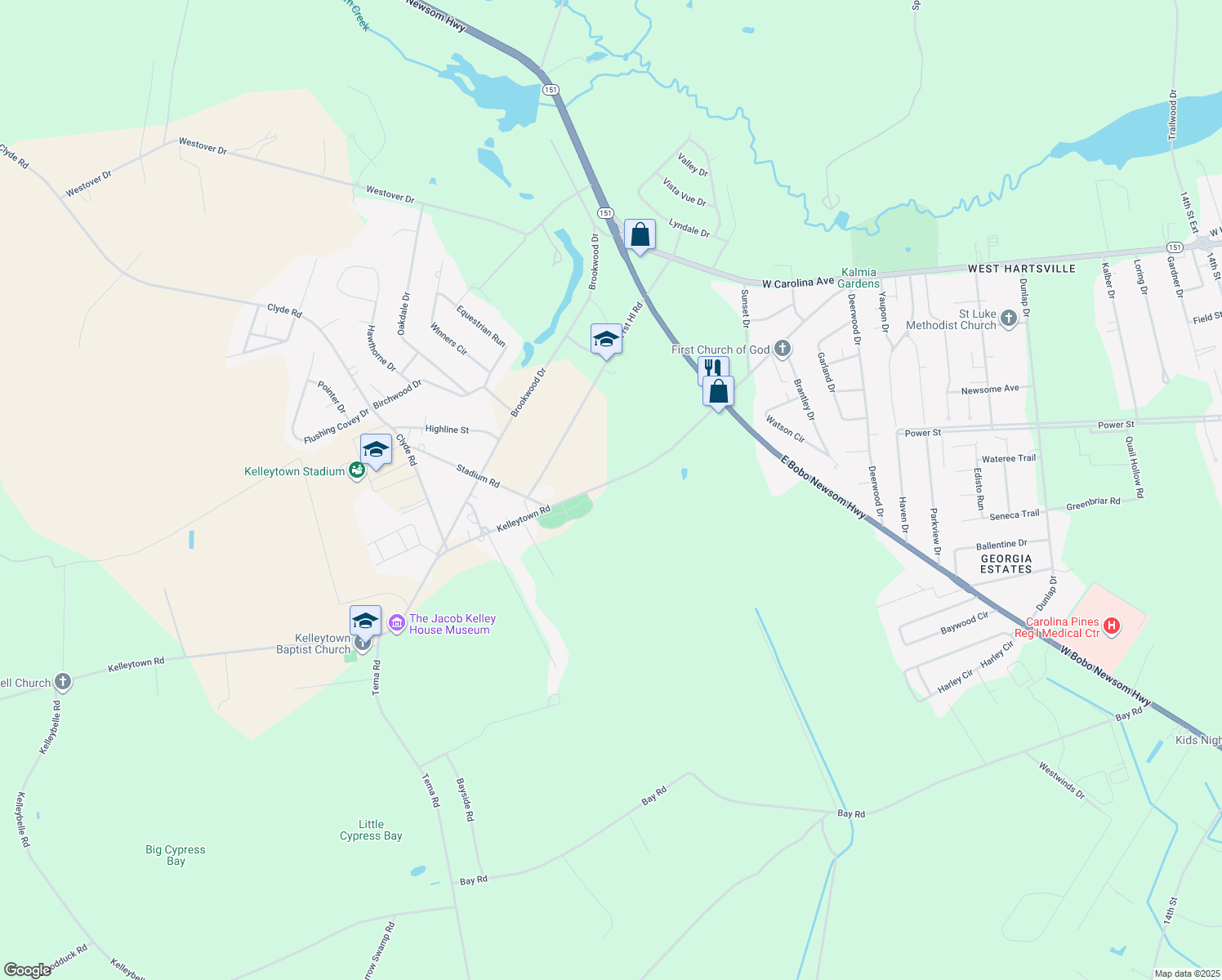 map of restaurants, bars, coffee shops, grocery stores, and more near 2285 Kelleytown Rd in Hartsville