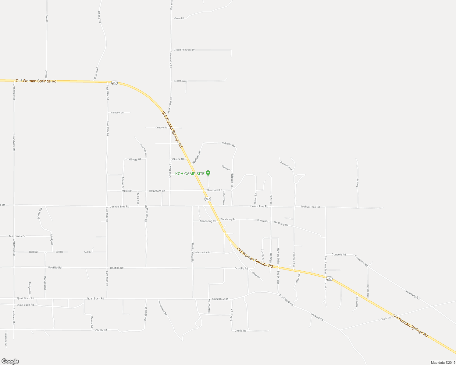map of restaurants, bars, coffee shops, grocery stores, and more near 52067 Crestview Road in Johnson Valley