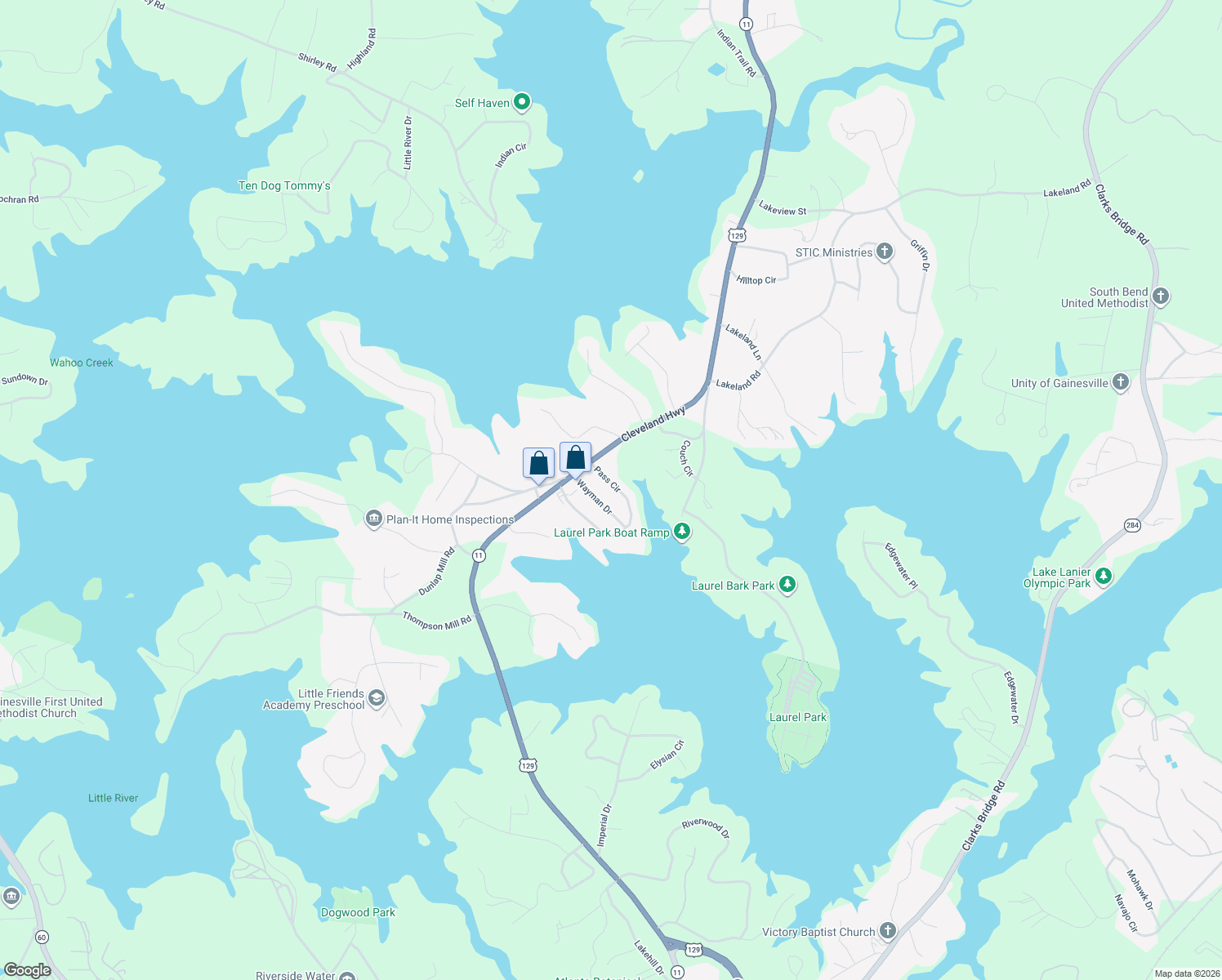 map of restaurants, bars, coffee shops, grocery stores, and more near 2695 Pass Circle in Gainesville