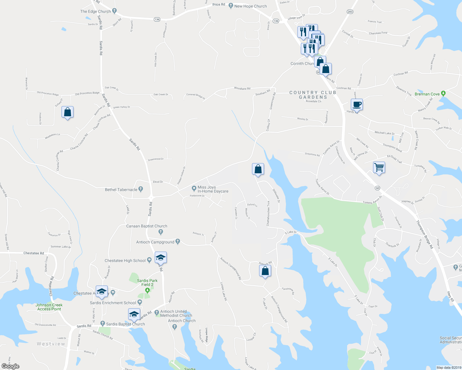 map of restaurants, bars, coffee shops, grocery stores, and more near 3856 Windsor Tr in Gainesville