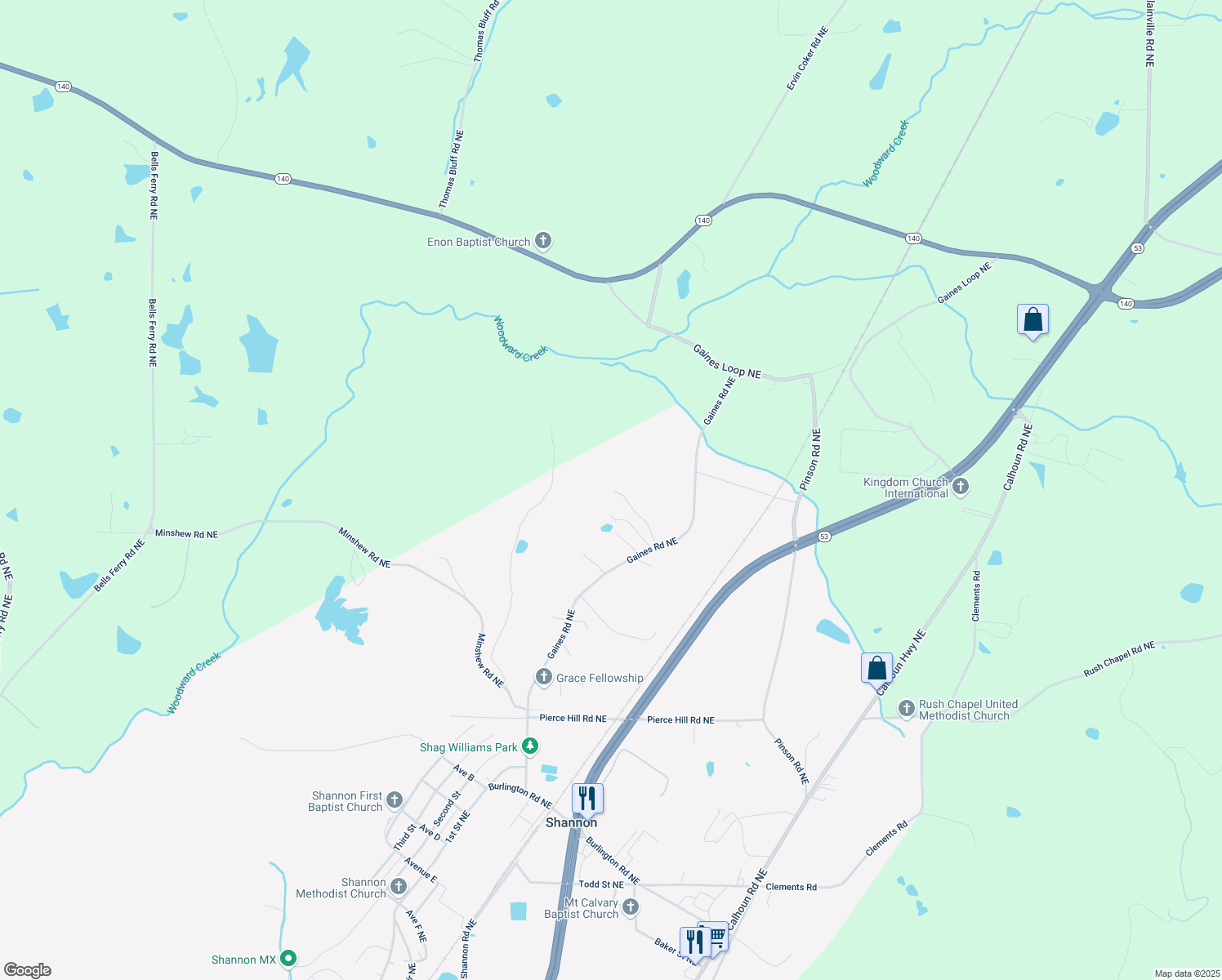 map of restaurants, bars, coffee shops, grocery stores, and more near 107 Winsome Place Northeast in Rome