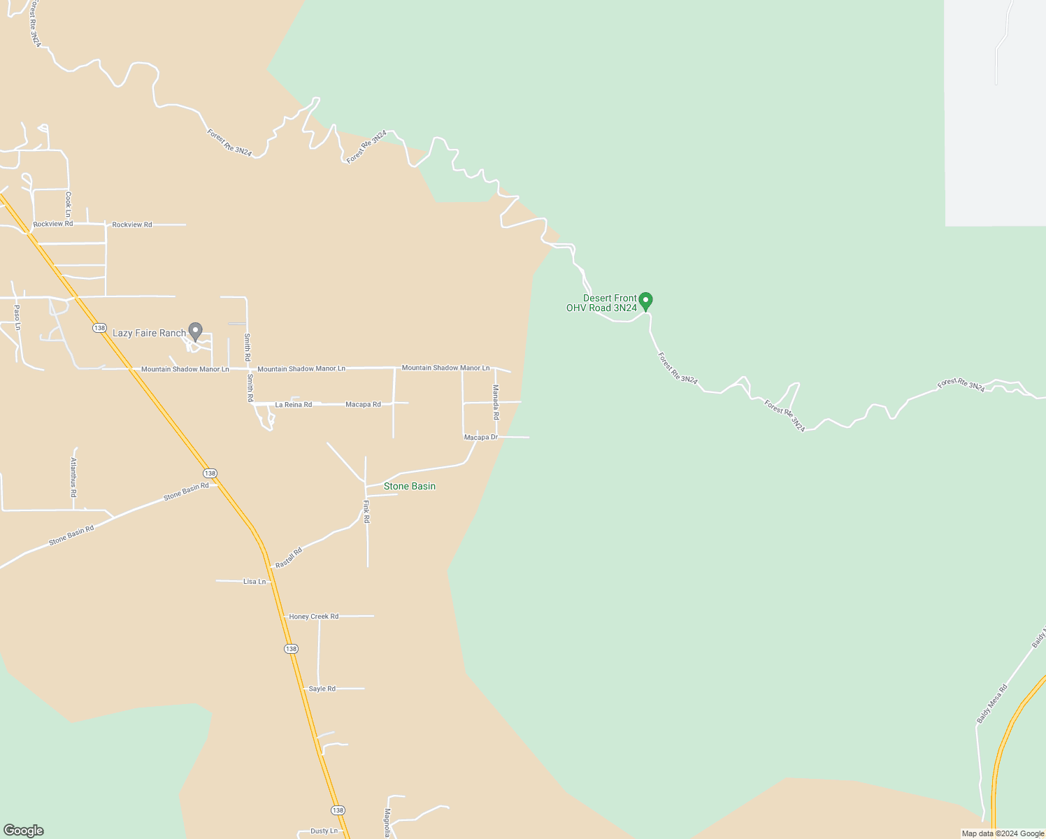 map of restaurants, bars, coffee shops, grocery stores, and more near 6886 Macapa Drive in Phelan