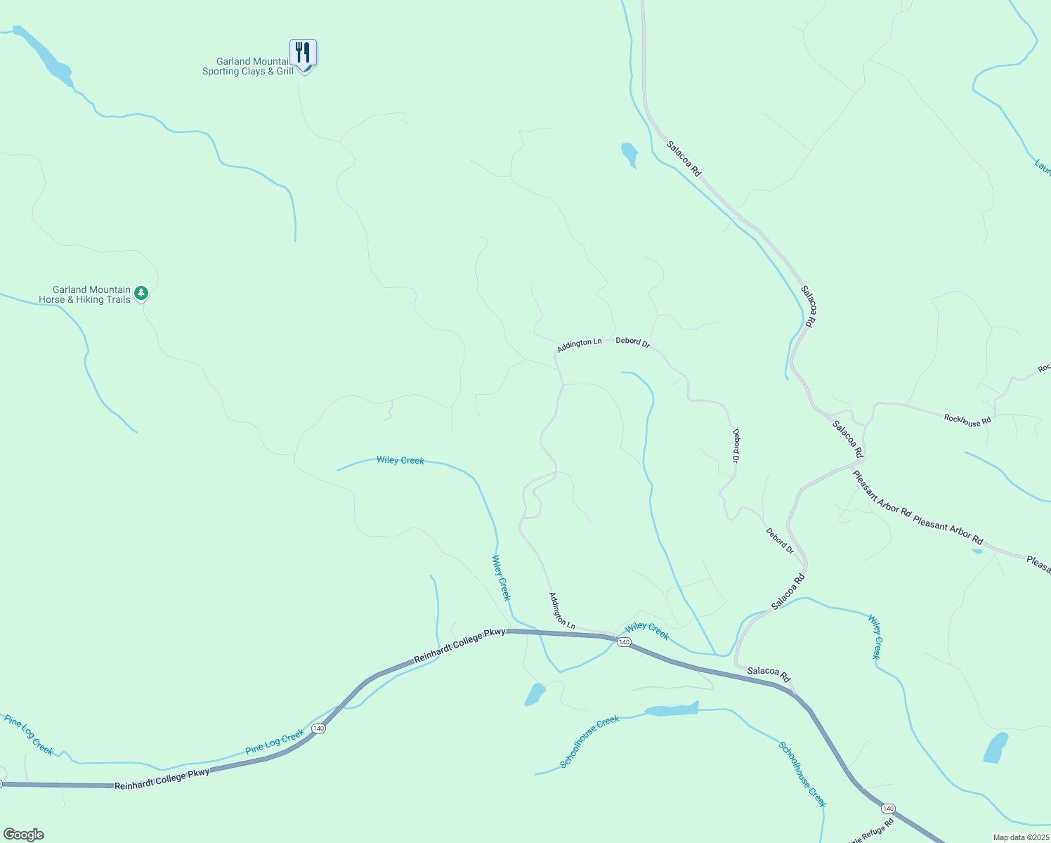 map of restaurants, bars, coffee shops, grocery stores, and more near 1141 Addington Lane in Waleska